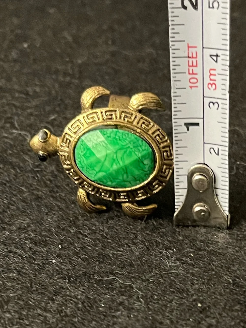 Vintage Turtle Ring with Green Faceted Stone and Antique Gold Finish Adjustable